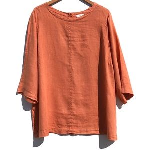 Nicole Miller NY 100% Linen Shirt Blouse women 1X Button Back 3/4 Sleeve orange
